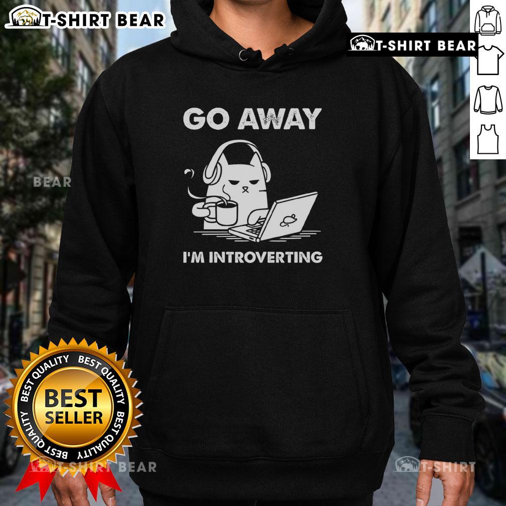 Official Go Away I'm Introverting Hoodie in navy blue, featuring bold white text, perfect for introverts and cozy lounging.