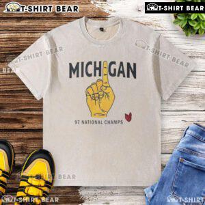 Alt Text: Official Michigan 97 Big Ten Conference washed t-shirt featuring the team's logo and vintage style design.