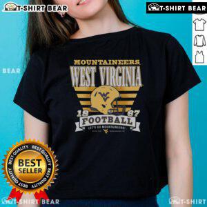 Official West Virginia Mountaineers Stripe Splash Ladies Tee featuring team colors and stylish design for fans.