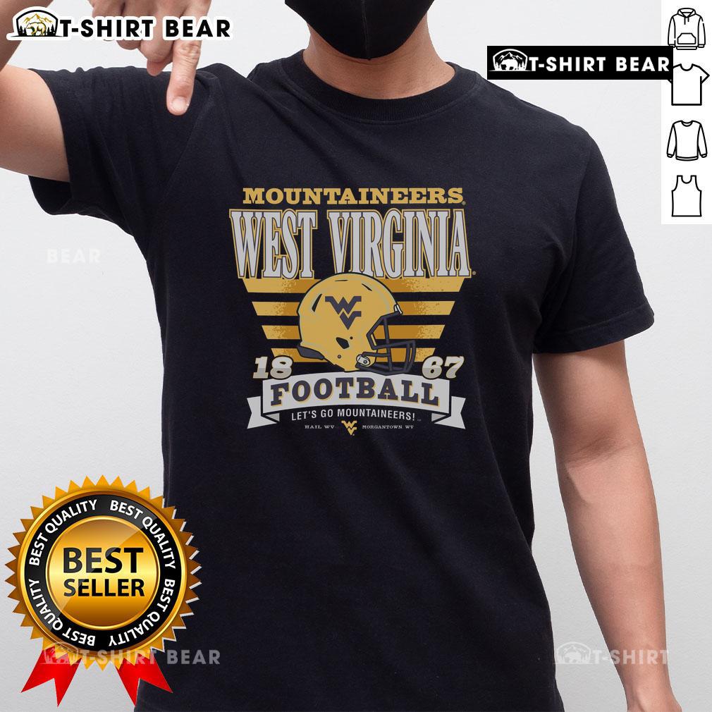 Alt Text: Official West Virginia Mountaineers Stripe Splash T-Shirt featuring bold stripes and team logo for fans.