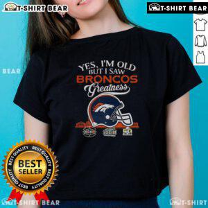 Denver Broncos greatness tee featuring Super Bowl helmet and skyline design for ladies, perfect for fans celebrating history.
