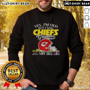 Kansas City Chiefs greatness sweatshirt featuring a skyline and Super Bowl helmet design, perfect for fans.