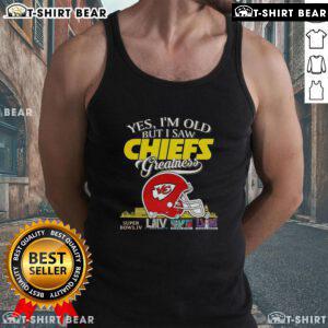 Alt Text: Kansas City Chiefs Super Bowl helmet skyline tank top design for fans celebrating team greatness and nostalgia.