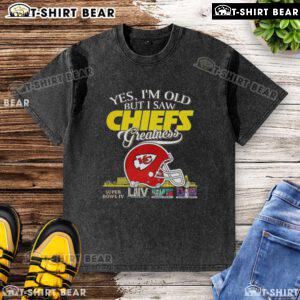 Alt Text: Kansas City Chiefs greatness shirt featuring a skyline and Super Bowl helmet design for fans celebrating their team.