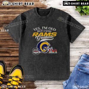 Alt Text: Vintage Los Angeles Rams Super Bowl helmet skyline washed t-shirt for fans celebrating team greatness.
