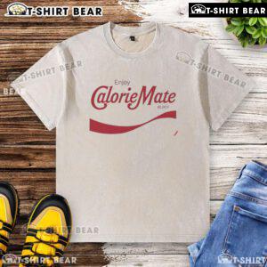 Original Enjoy Calorie Mate Block washed t-shirt featuring a vintage design and soft fabric for casual wear.