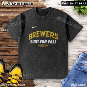 Alt Text: Original Milwaukee Brewers Nike logo washed t-shirt for Fall 2025 MLB postseason, featuring a stylish design.
