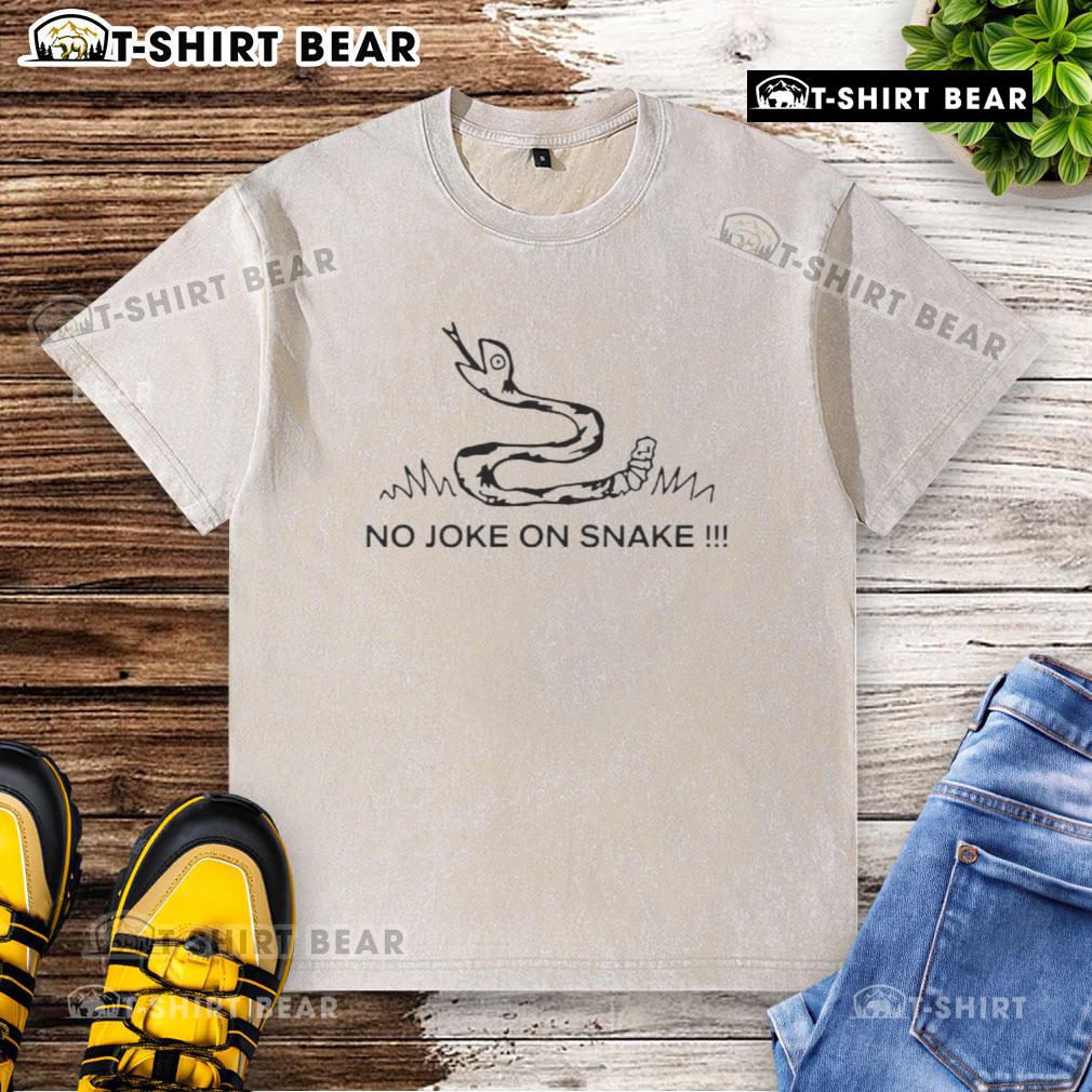 Alt Text: Original No Joke On Snake Logo Meme washed t-shirt featuring bold graphic design in soft fabric.