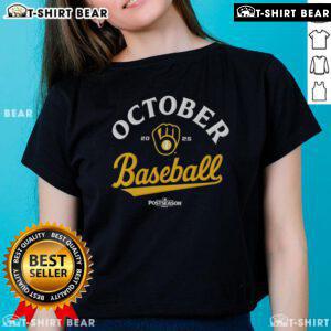 Original October Milwaukee Brewers 2025 MLB Postseason Ladies Tee showcasing team spirit and stylish design.