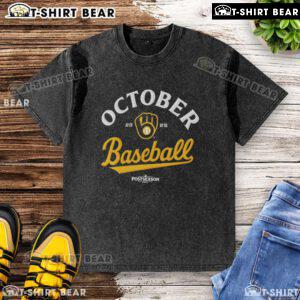 Alt Text: 2025 MLB Postseason washed t-shirt featuring the Milwaukee Brewers original design, perfect for baseball fans.