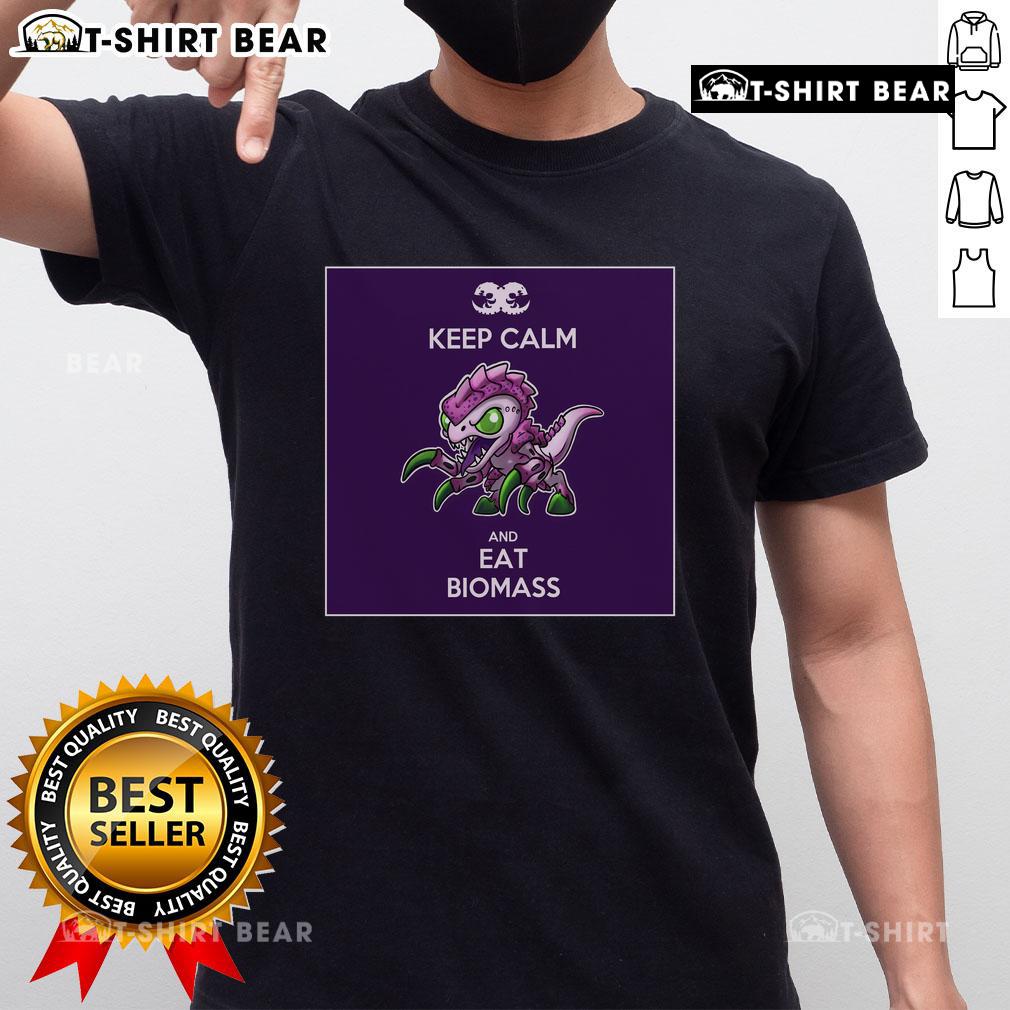 Premium Keep Calm And Eat Biomass T-Shirt featuring a stylish design promoting sustainable living and eco-friendly choices.
