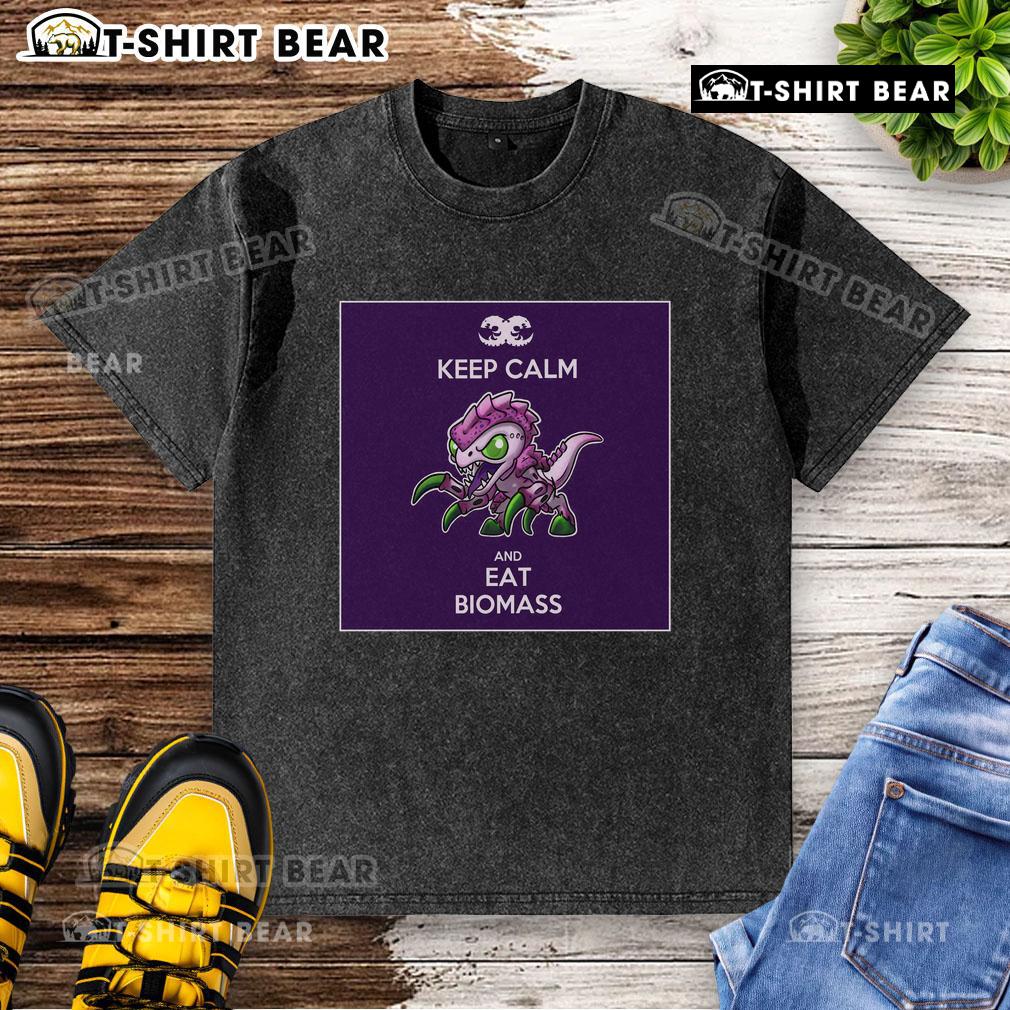 Premium Keep Calm and Eat Biomass Washed T-Shirt in soft fabric, featuring a trendy design for eco-conscious fashion lovers.