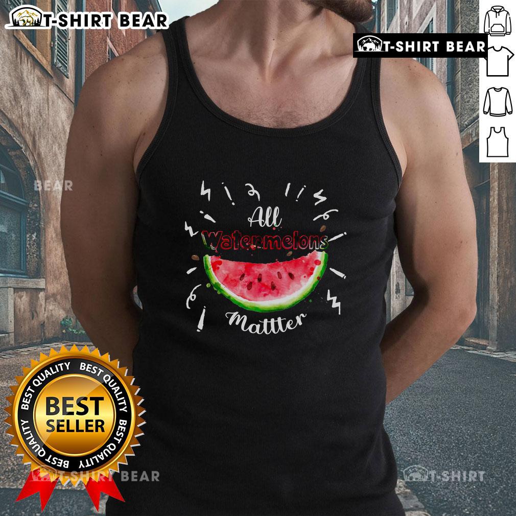 Summer watermelon tank top featuring 'Pretty All Watermelons Matter' design, perfect for warm weather and fruit lovers.