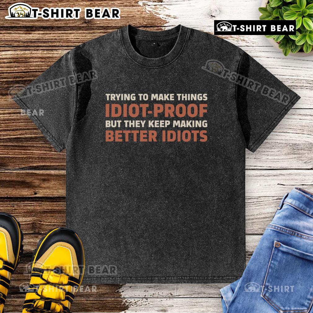 Casual Pretty Idiot-Proof Paradox Washed T-Shirt displayed on a wooden background, showcasing its unique design and color.