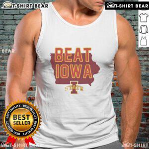 Alt Text: Stylish tank top featuring Iowa State Cyclones beating Iowa Hawkeyes in a vibrant design, perfect for fans.