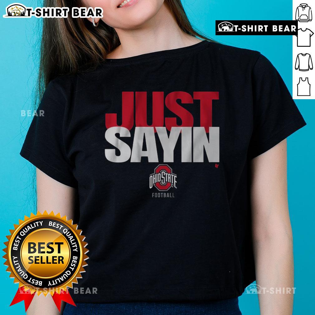 Alt Text: Pretty Ohio State football ladies' tee featuring Julian Sayin design, perfect for fans and casual wear.