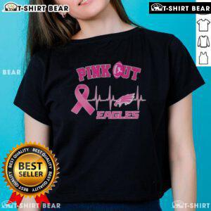 Pretty pink Philadelphia Eagles ladies tee featuring a heartbeat design for Breast Cancer Awareness.