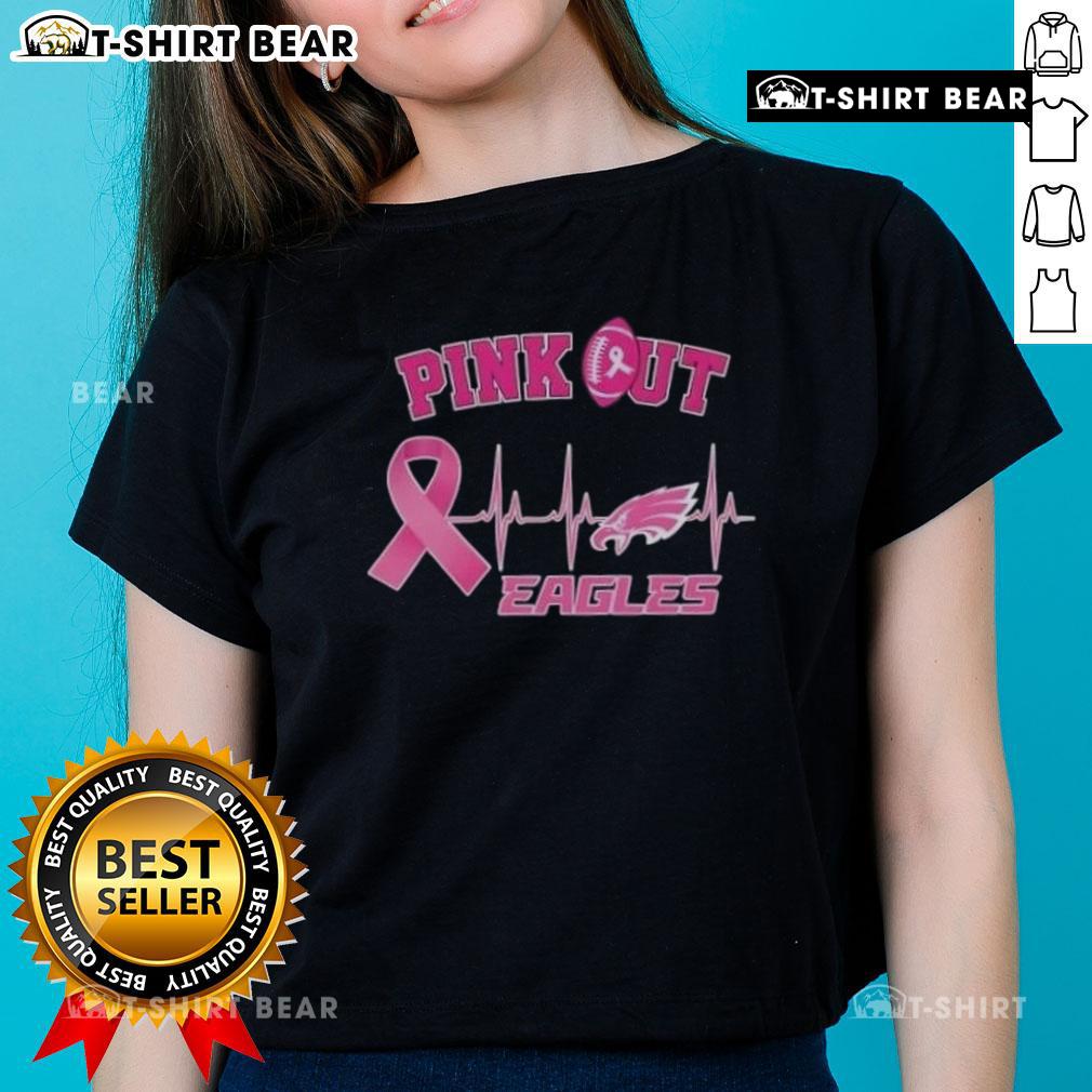 Pretty pink Philadelphia Eagles ladies tee featuring a heartbeat design for Breast Cancer Awareness.