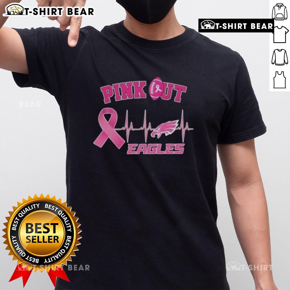 Pretty Pink Out Breast Cancer Heartbeat Philadelphia Eagles T-Shirt featuring a stylish design supporting breast cancer awareness.