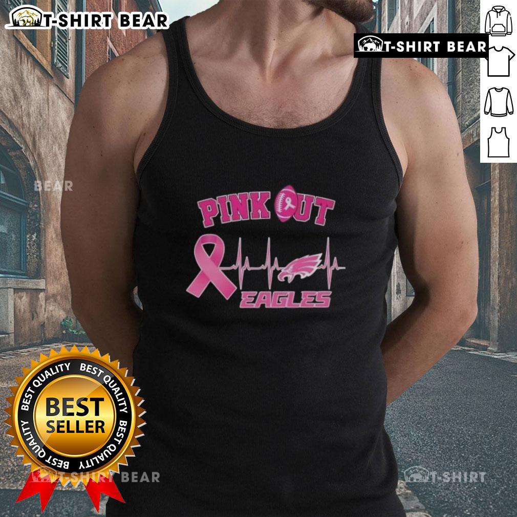 Pretty pink out breast cancer heartbeat tank top featuring Philadelphia Eagles logo for stylish awareness and support.