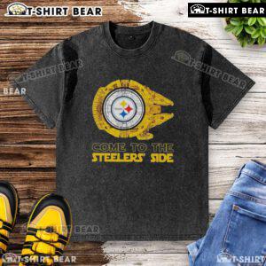 Pretty Pittsburgh Steelers Star Wars design t-shirt featuring a unique washed style, perfect for fans of both franchises.