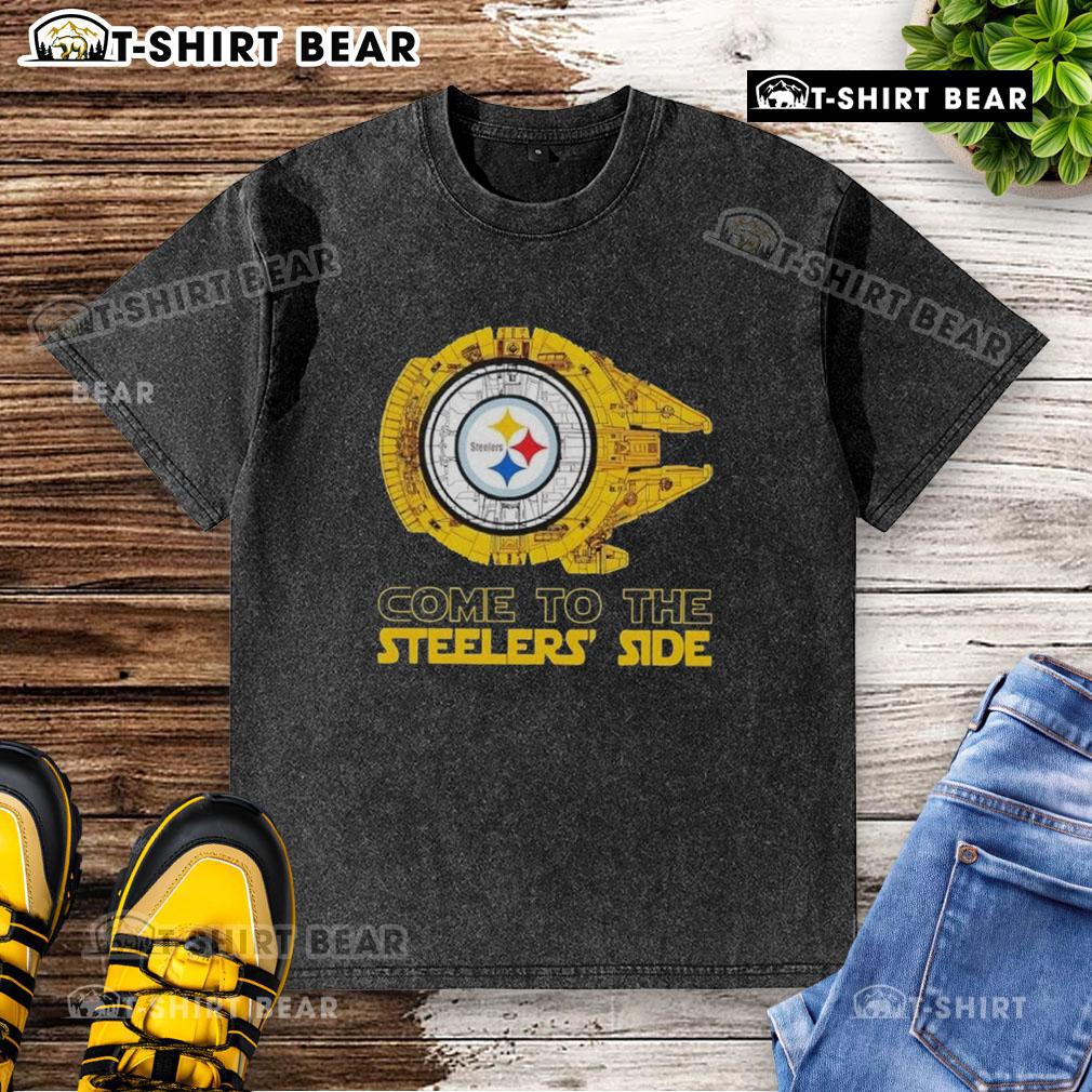 Pretty Pittsburgh Steelers Star Wars design t-shirt featuring a unique washed style, perfect for fans of both franchises.