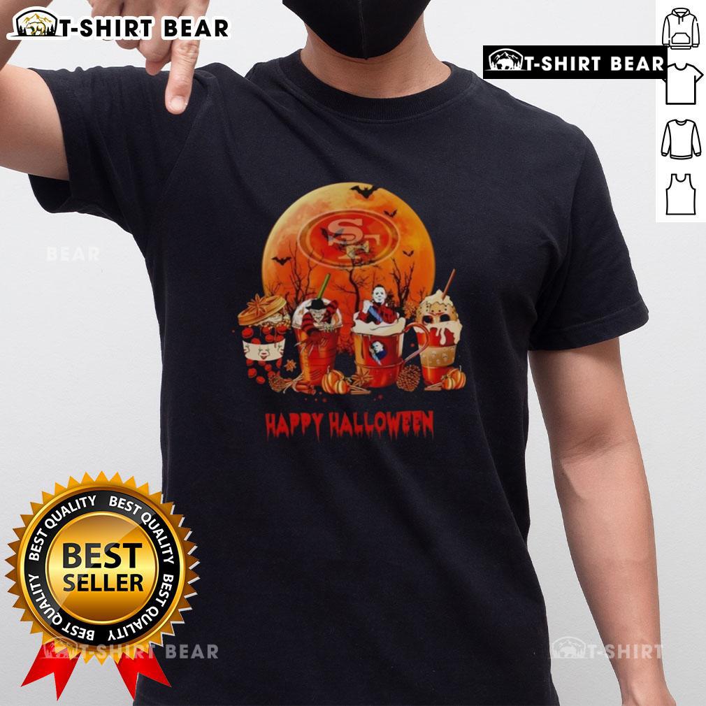 Pretty San Francisco 49ers Happy Halloween Coffee T-Shirt featuring festive graphics and team colors for fans.