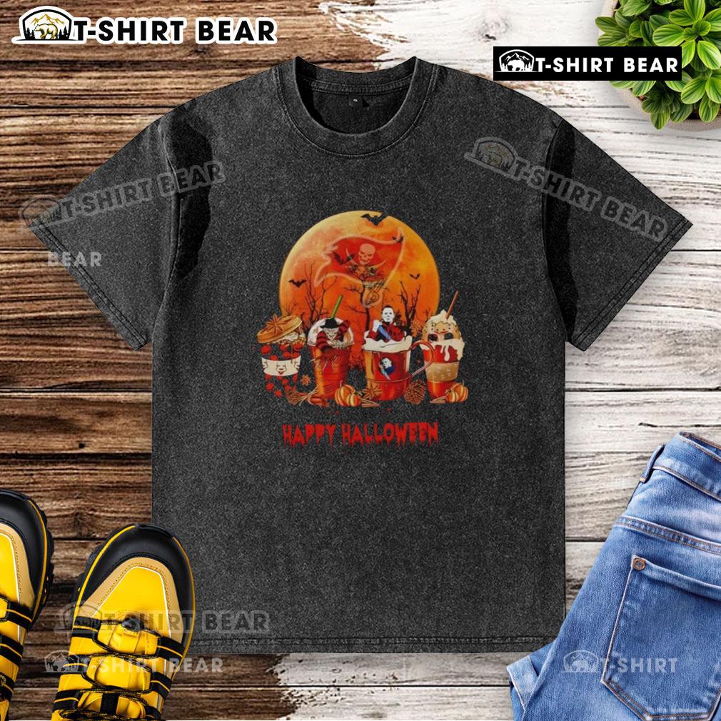 Alt Text: Pretty Tampa Bay Buccaneers Happy Halloween coffee washed T-shirt featuring festive design for fans celebrating Halloween.