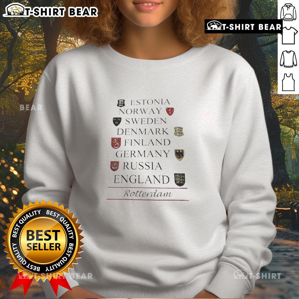Stylish sweatshirt featuring top Estonia, Norway, Sweden, Denmark, Finland, Germany, Russia, and England designs.