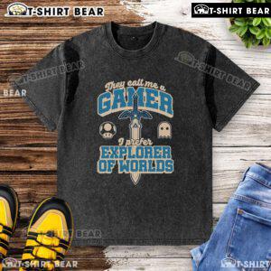 Top Gamer Sword Explorer washed t-shirt featuring a vibrant graphic design perfect for gaming enthusiasts.