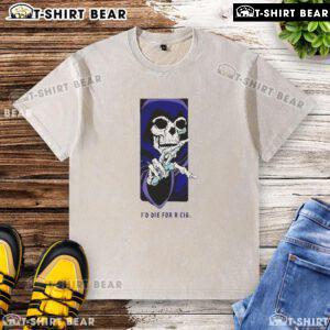 Alt Text: Top ID Die For A Cig Skeleton Washed T-Shirt featuring a unique skeleton graphic on a stylish, distressed tee.