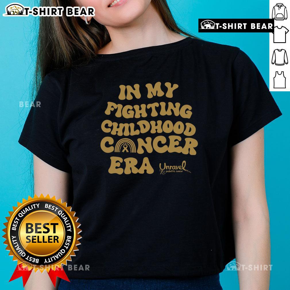 Top In My Fighting Childhood Cancer Era Ladies Tee featuring vibrant design and empowering message for cancer awareness.