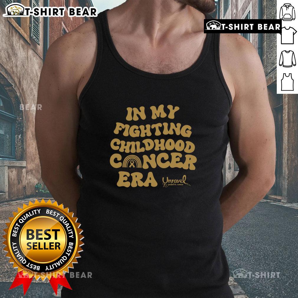 Colorful tank top featuring 'Top In My Fighting Childhood Cancer Era' design, promoting awareness and support for childhood cancer.