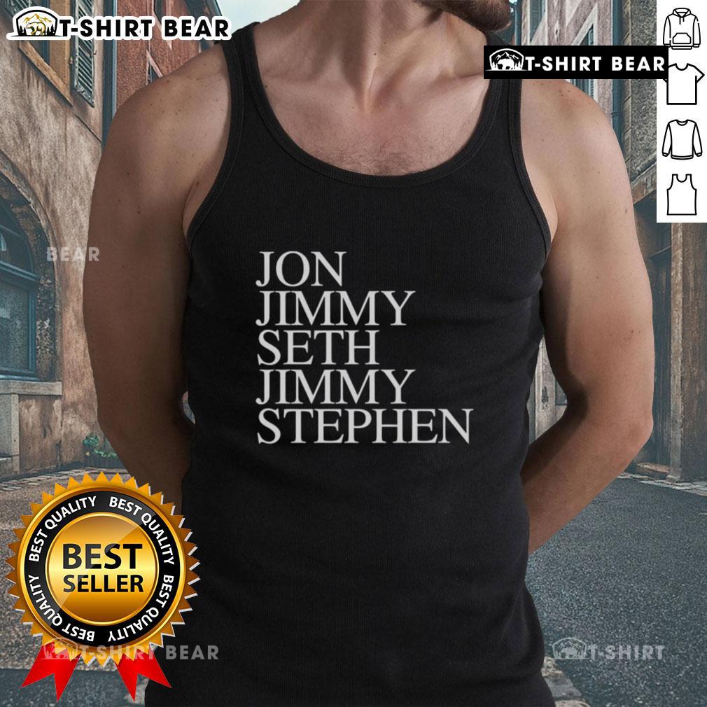 Stylish tank top featuring designs by John, Jimmy, Seth, and Stephen, perfect for summer fashion and casual wear.