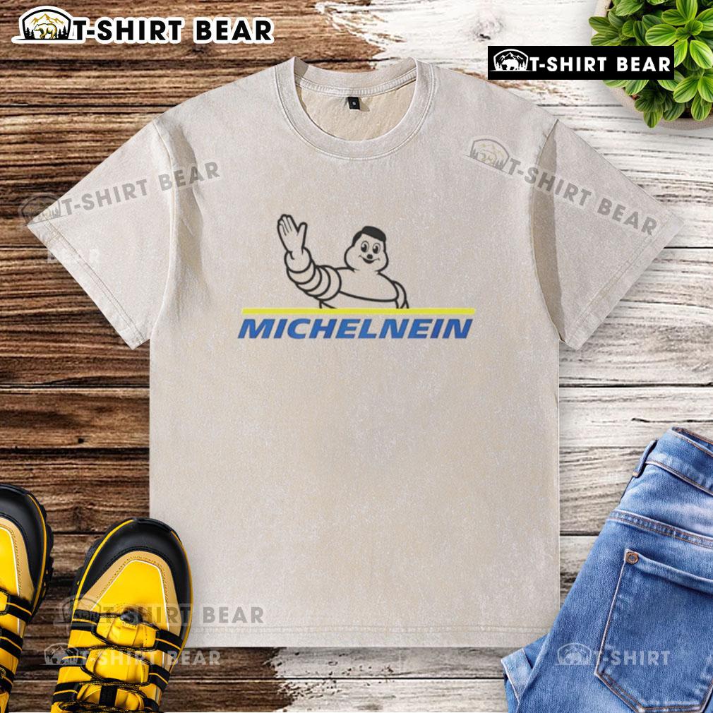 Top Michelnein logo on a stylish washed t-shirt, perfect for casual wear and showcasing trendy fashion.