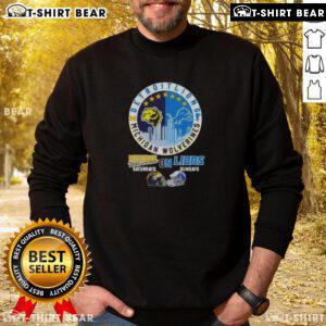 Top Michigan Wolverines Saturdays on Detroit Lions Sundays helmets skyline sweatshirt design for sports fans.