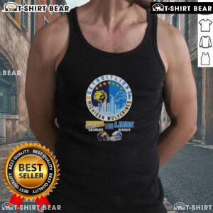 Alt Text: Top Michigan Wolverines Saturdays & Detroit Lions Sundays tank top featuring helmets and skyline design.