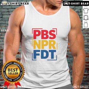Stylish Top PBS NPR FDT public media graphic tank top featuring vibrant colors and bold design for media enthusiasts.