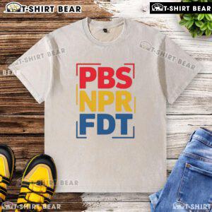 Top PBS NPR FDT Public Media graphic on a washed t-shirt, showcasing vibrant design for media enthusiasts.