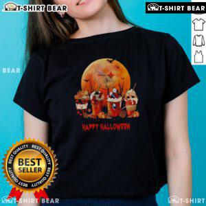 Happy Halloween coffee ladies tee featuring Pittsburgh Steelers design, perfect for fans celebrating Halloween.
