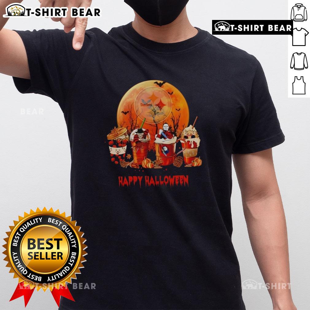 Top Pittsburgh Steelers Happy Halloween Coffee T-Shirt featuring festive design for football fans celebrating Halloween.