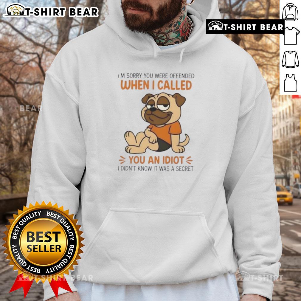 Funny pug dog hoodie design saying 'I'm sorry you were offended when I called you an idiot' for dog lovers.