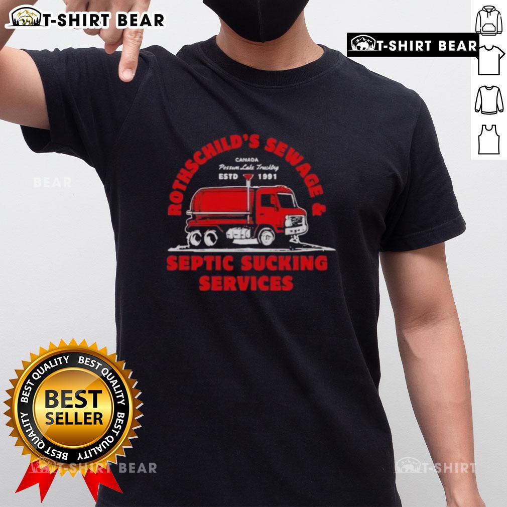 Top Rothschild's Sewage and Septic Sucking Services distressed t-shirt featuring unique design and comfortable fit.
