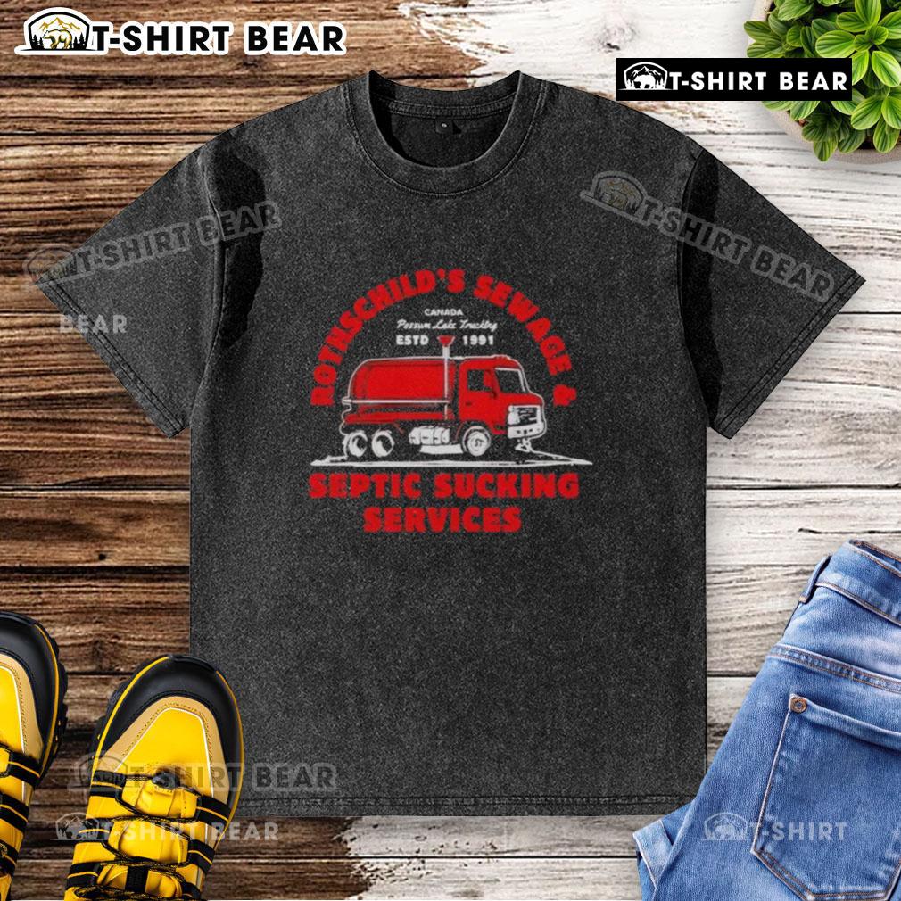 Distressed washed t-shirt featuring Top Rothschild's Sewage and Septic Sucking Services logo and design.