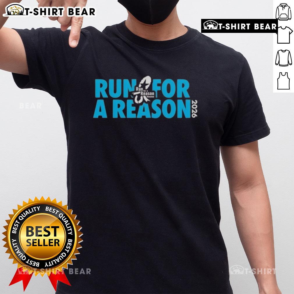 Alt Text: Top Run For A Reason Houston 2026 T-Shirt featuring vibrant design and event logo for charity runners.