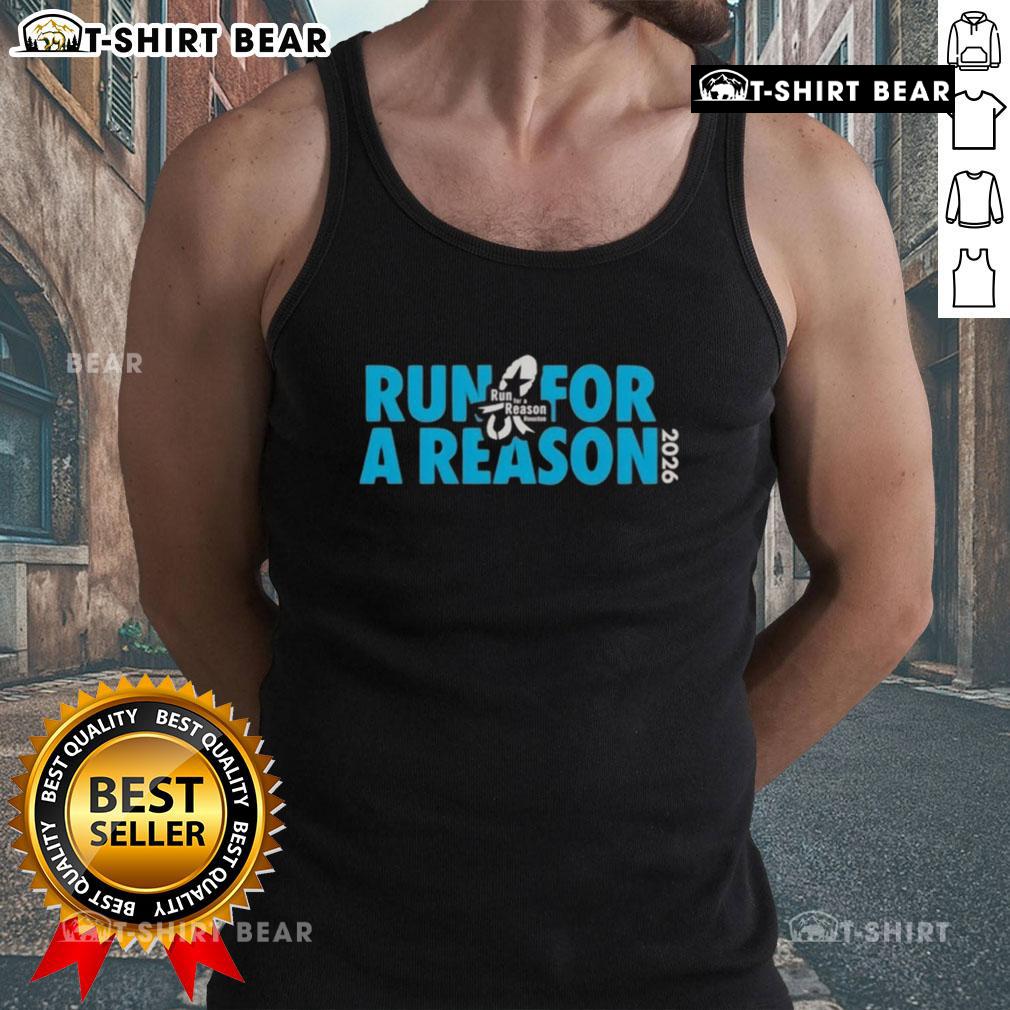 Top Run For A Reason Houston 2026 tank top featuring vibrant colors and a motivational design for runners.