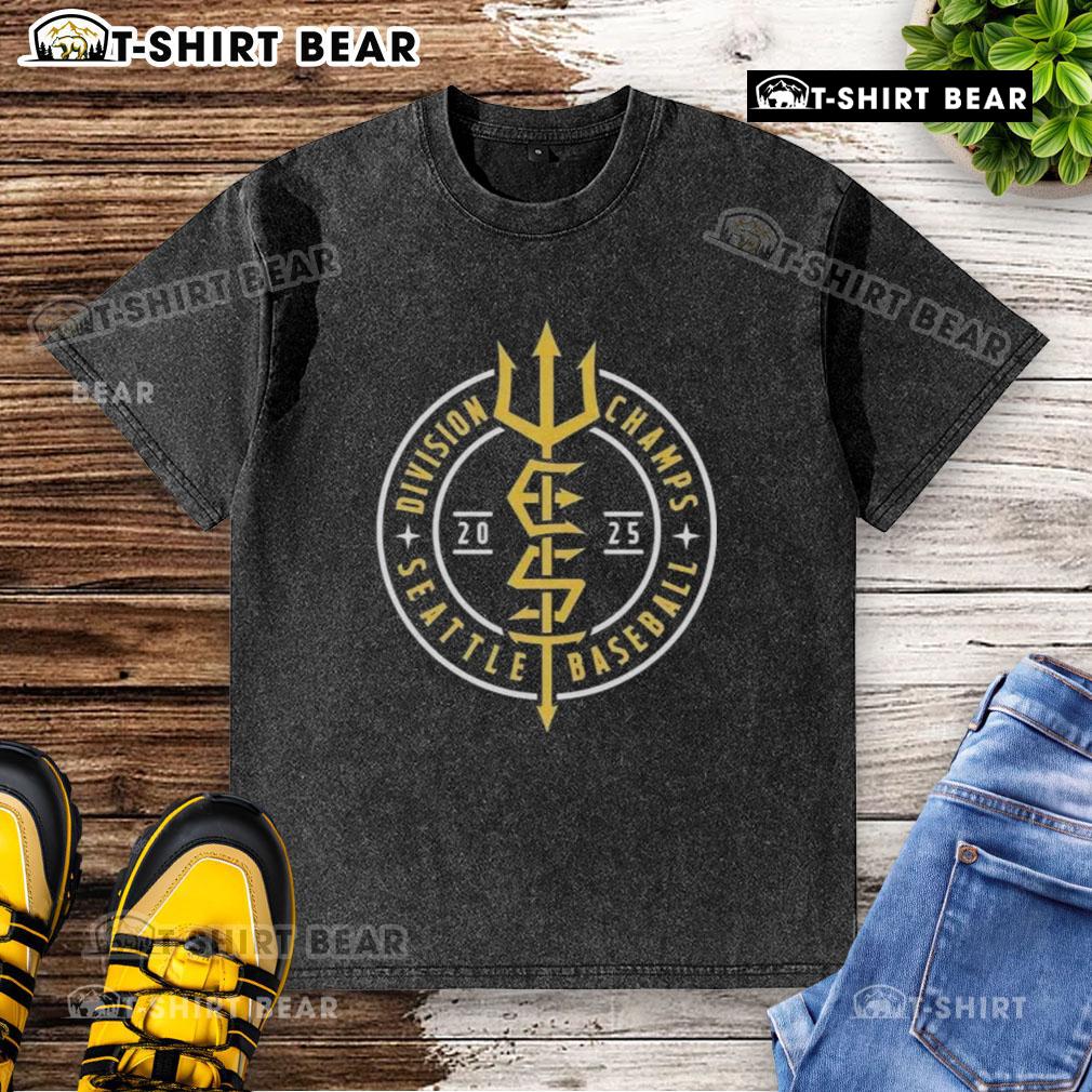 Alt Text: 2025 Top Seattle Mariners Division Champs baseball washed t-shirt featuring team logo and championship details.