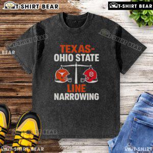 Top Texas vs Ohio State 2025 line narrowing washed t-shirt showcasing team logos and vibrant colors for fans.
