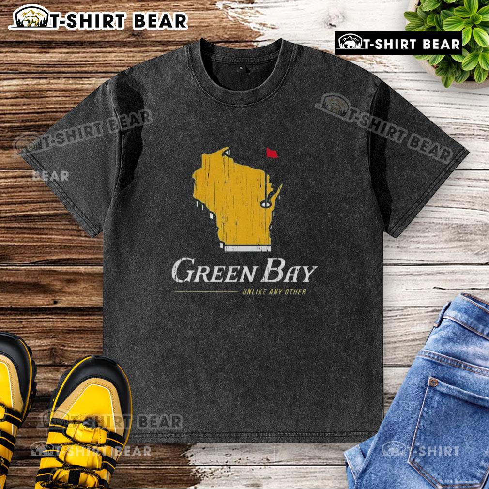 Top Unlike Any Other Green Bay Packers Washed T-Shirt featuring vibrant team colors and distressed vintage style.