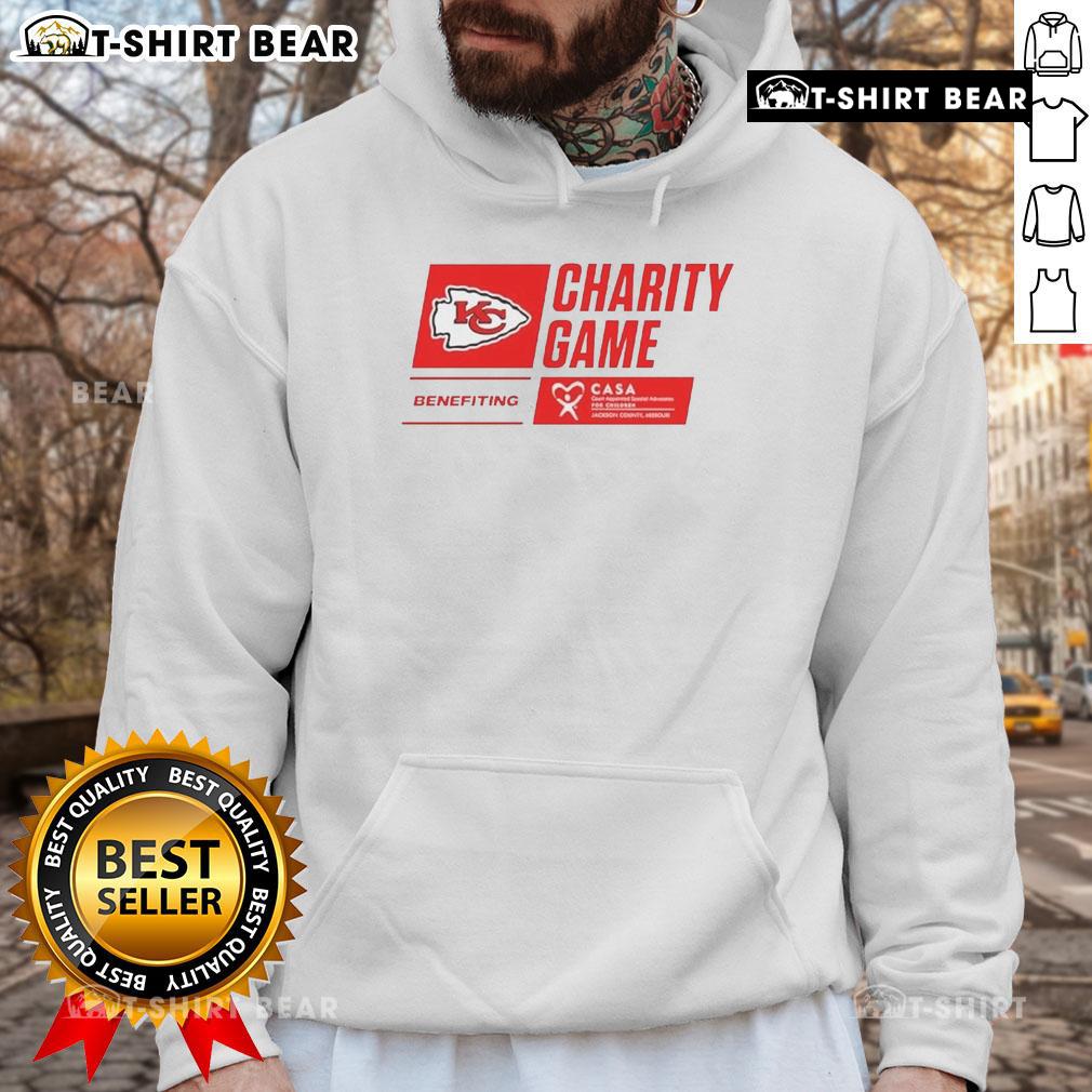 Alt Text: Top Xavier Worthy Kansas City Chiefs charity game hoodie benefiting CASA, featuring team colors and logo.